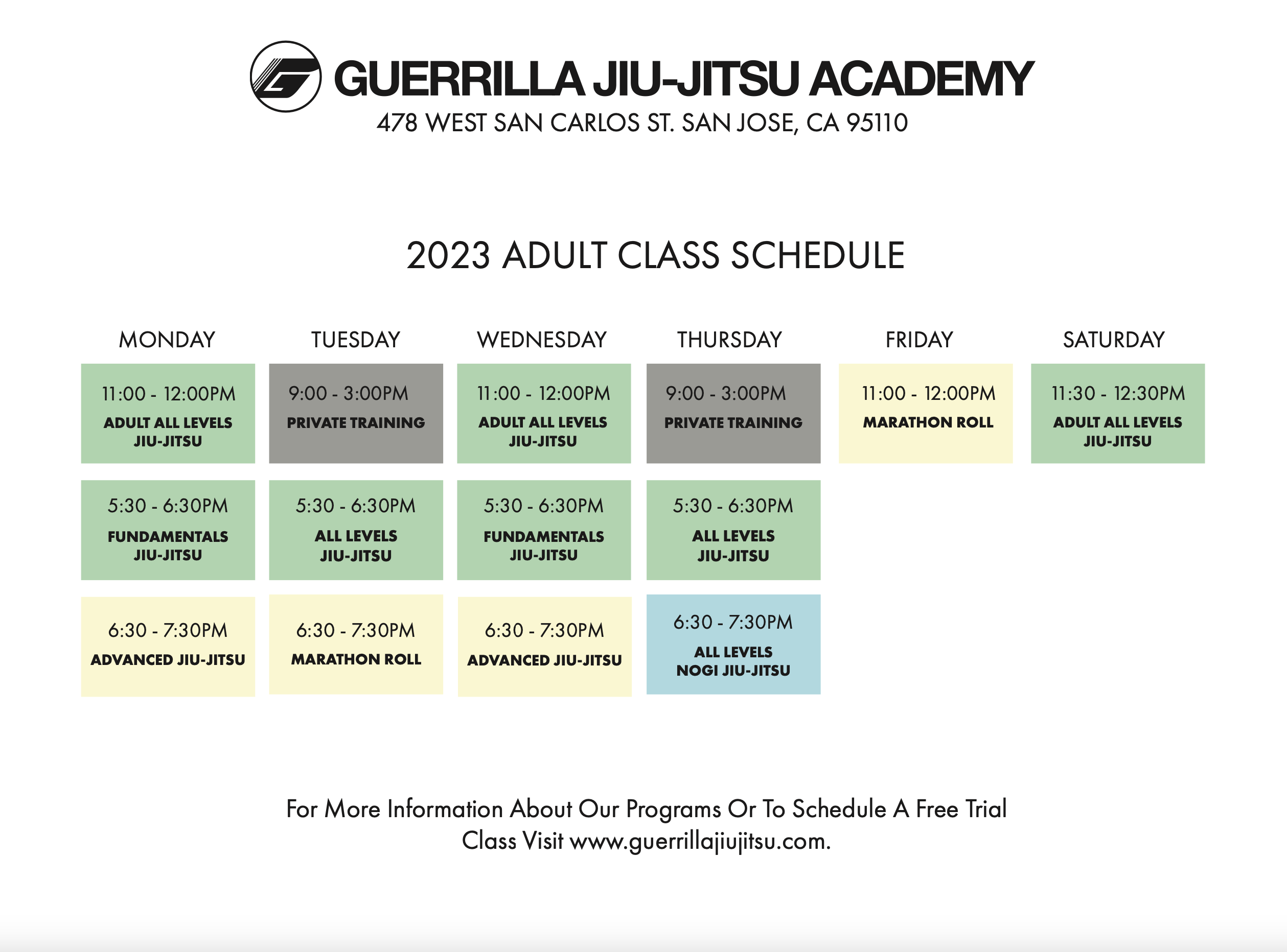 San Jose Adult Schedule